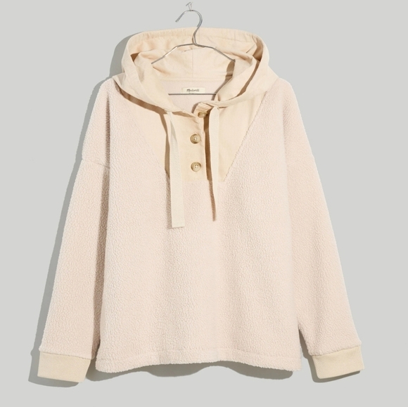 Madewell Tops - Madewell Re(sourced) Fleece Button Front Hoodie Sweatshirt Size Medium